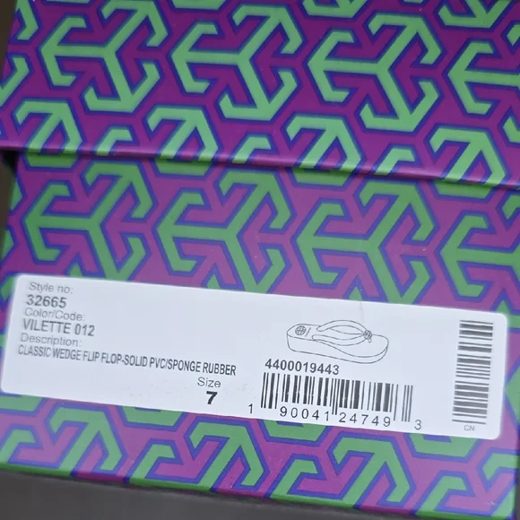 Tory Burch Classic Wedge Flip Flop w/ BOX Black Sandals with Floral Size 7 - Picture 9 of 10